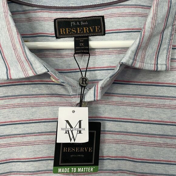 NWT JOS A BANK Reserve Traditional Fit Shirt 2XL Gray Striped Collar Cotton Polo - Picture 4 of 13